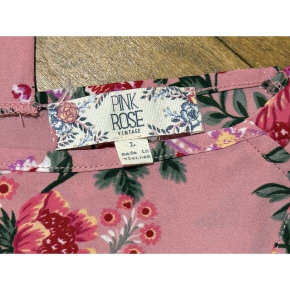 Pink Rose Vintage Blouse Top Tank CrissCross Back Romantic Spring Y2K Sz Large - Picture 7 of 7